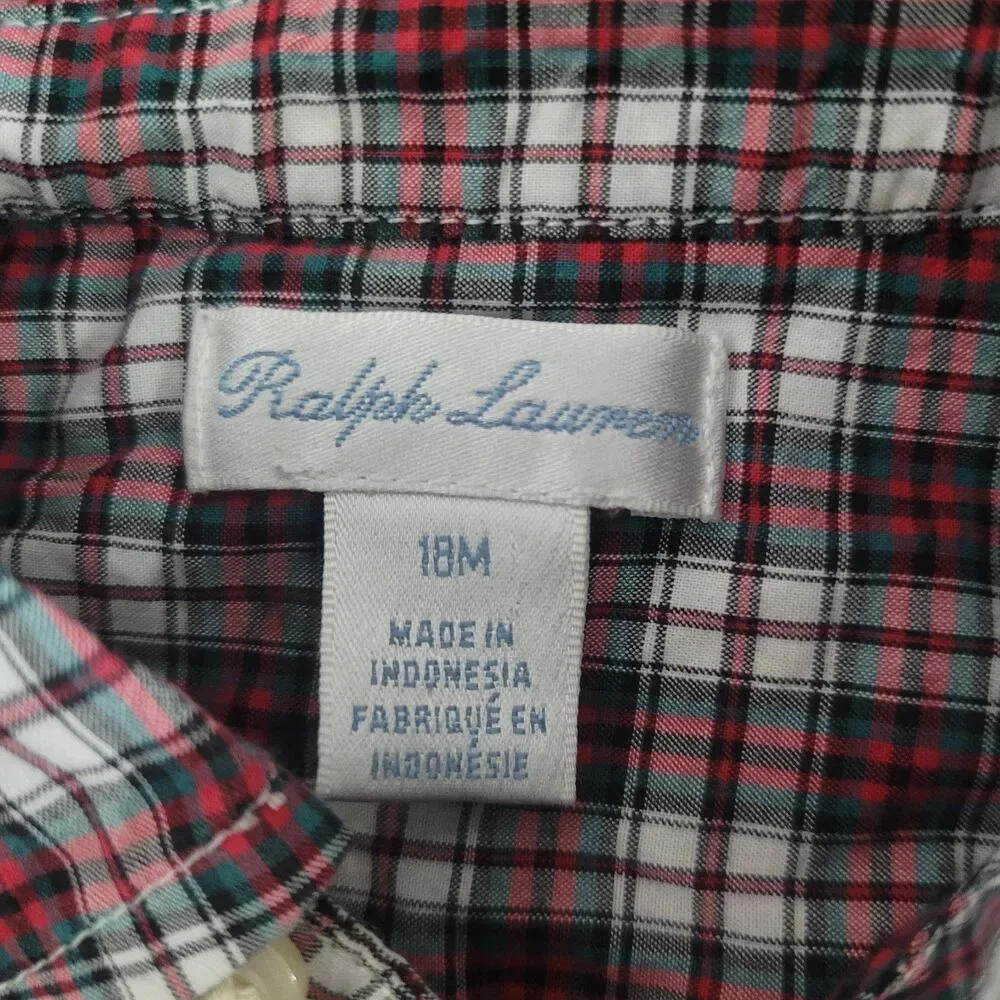 Ralph Lauren Boys Polo Red Plaid Button Down Dress Shirt Size 18M